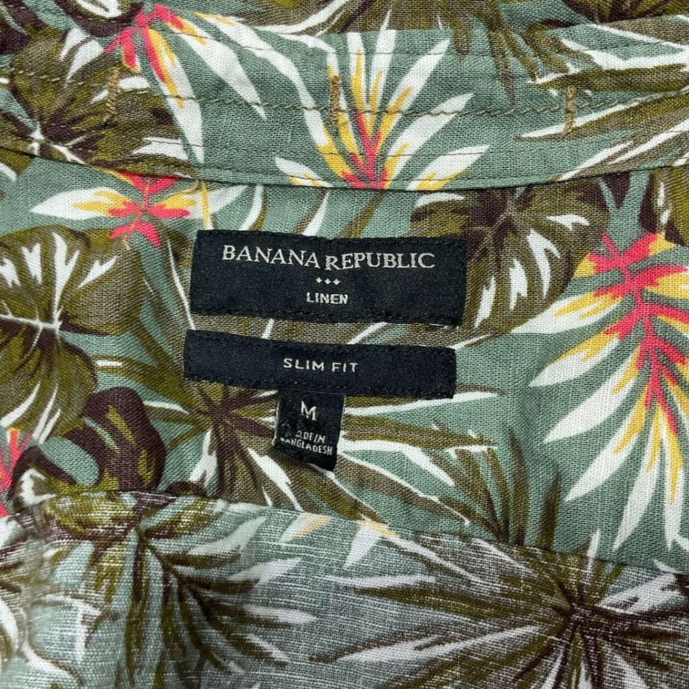 Banana Republic Slim Fit Linen Cotton Blend Tropical Camp Shirt Mens Medium - Picture 8 of 9